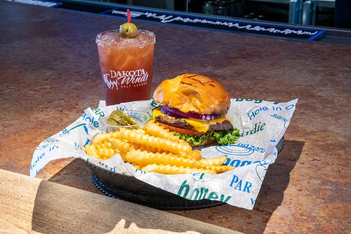 Dakota Winds Tavern - Burger with Fries Iced Tea